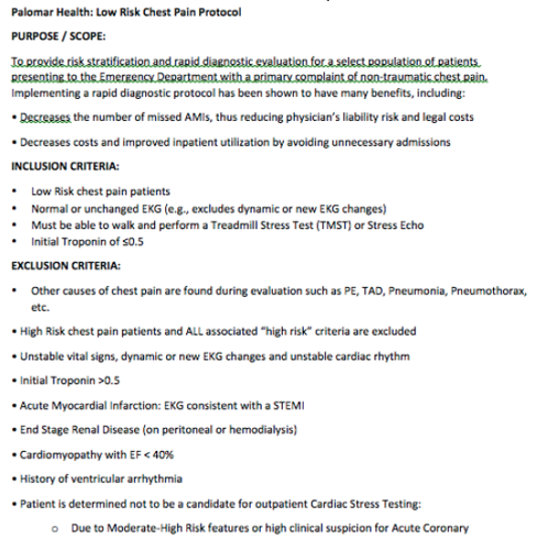 palomar health, vituity, low risk chest pain protocol